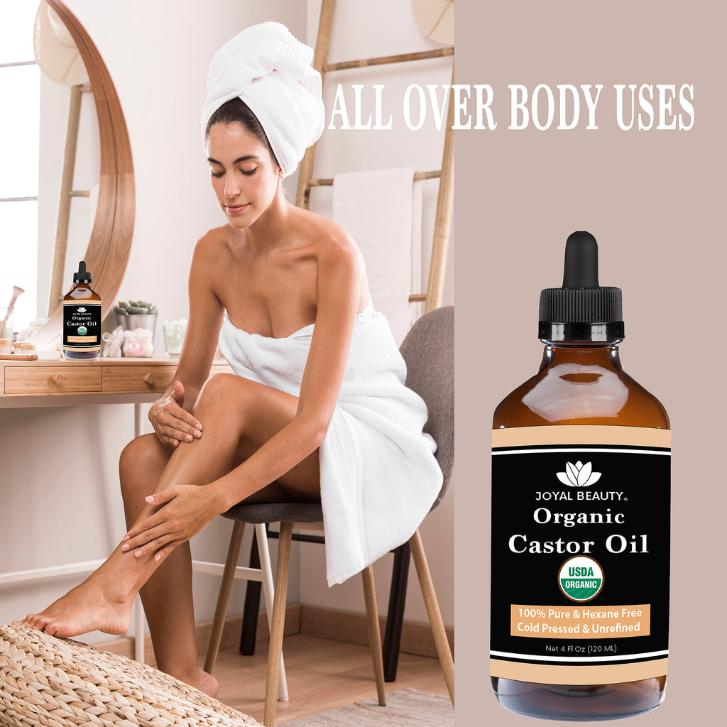 Castor Oil USDA Organic 100% Pure Cold Pressed Unrefined Hexane-Free for Face, Hair Growth, Eyelashes Growth, Eyebrows Growth and All Over Body