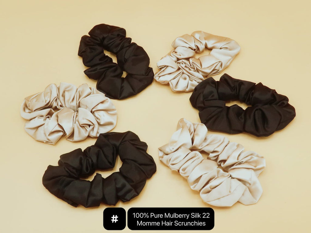 Luxury Pure Silk Hair Scrunchies - 100% Pure Mulberry Silk 22 Momme Scrunchies Hair Tie Bow with Elastic Band. Best for Women Girls Thick Hair.