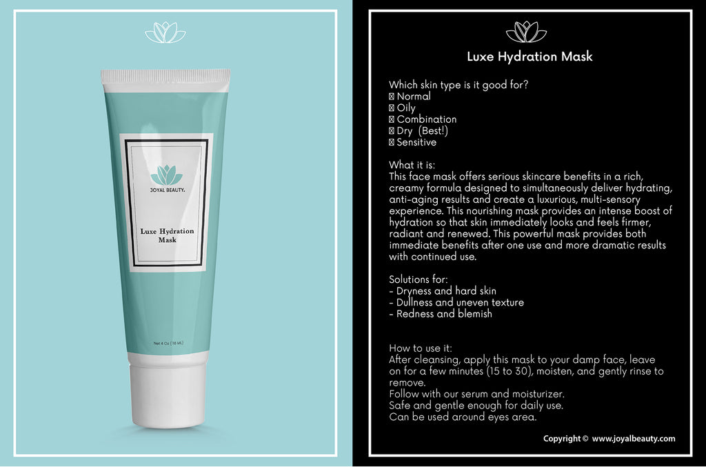 Organic Luxe Hydration Facial Face Mask with Hyaluronic Acid.
