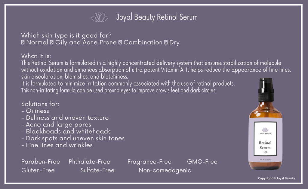 Organic Retinol Serum for Face Skin Eyes Neck 1.0