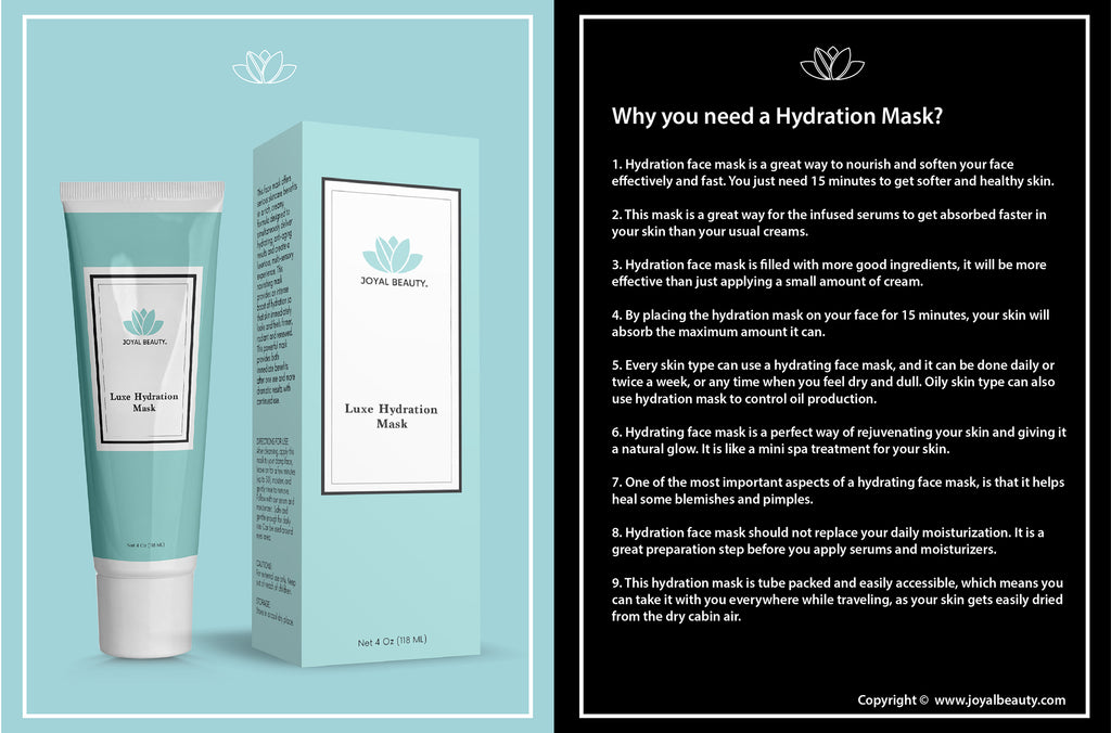 Organic Luxe Hydration Facial Face Mask with Hyaluronic Acid.